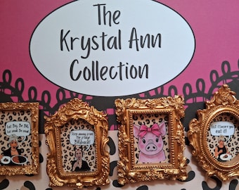 Mini ingelijst kunstwerkje geïnspireerd op Krystal Ann | Grappige decoratie met luipaardprint | Gouden baroklijst | Pittige decoratie voor keuken en kantoor | Uniek cadeau