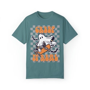 Creep it Real Skateboarding Ghost Comfort Color Spooky Ghost / Halloween Tee / Fall Tshirt