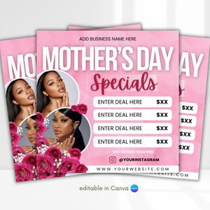 Boekingsflyer voor Moederdag, speciale flyer voor Moederdag, socialmediapost voor Moederdag, Moederdagdeals Haarvlechten Make-up, bewerkbaar op canvas