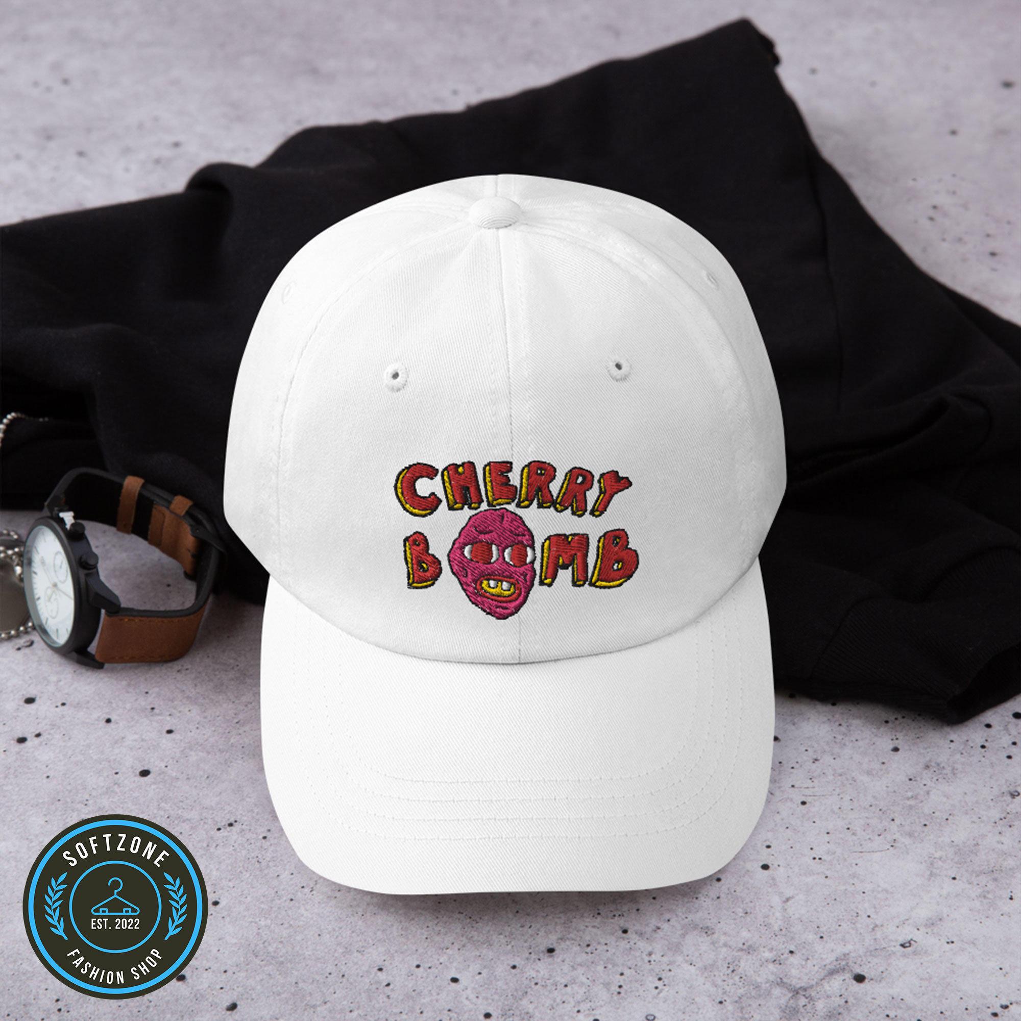 Embroidery Cherry Bomb Dad Hat - Custom Embroidered Hat Embroidery Cherry Bomb Dad Hat - Custom Embroidered Hat