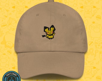 Embroidery Pichu Dad Hat - Anime Embroidered Hat, Manga Embroidery Hat, Dad Hat