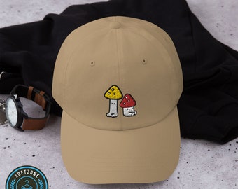 Embroidery Cute Mushrooms Dad Hat - Custom Embroidered Hat, Mushroom Embroidery Hat, Dad Hat