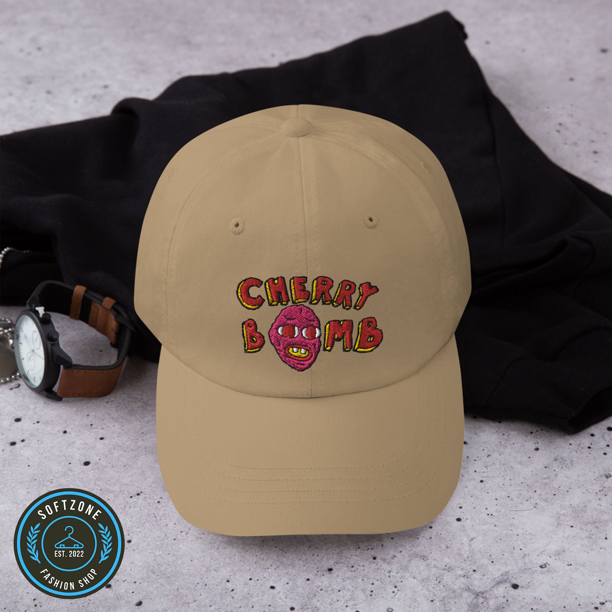 Embroidery Cherry Bomb Dad Hat - Custom Embroidered Hat Embroidery Cherry Bomb Dad Hat - Custom Embroidered Hat