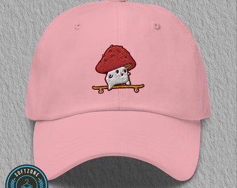 Embroidery Cute Mushroom Skate Dad Hat - Custom Embroidered Hat, Mushroom Embroidery Hat, Dad Hat