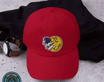 Astronaut Hug Moon Hat - Moon Embroidered Hat, Astronaut Embroidery Hat, Dad Hat