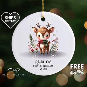 Baby Ornament First Christmas, Personalized Baby Name Ornaments, Custom Woodland Ornament Keepsake, First Christmas Deer Ornament Baby Gift