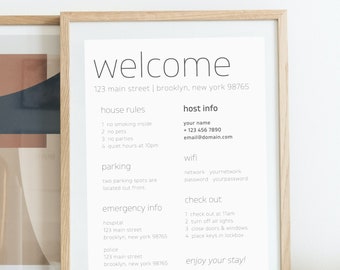 Letrero de bienvenida moderno de Airbnb: Plantilla de Canva con las normas de la casa (PDF)