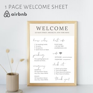 1 Page Airbnb Welcome | Airbnb Welcome Template | Airbnb Signs | Canva Template | Airbnb Guest Book