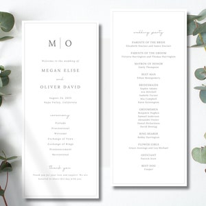 Modern Wedding Program Template, Wedding Ceremony Program, Canva, Wedding Program Template Download, Wedding Download, Minimalist Program