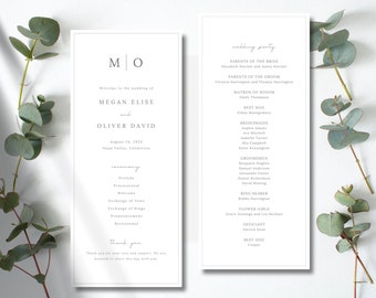 Plantilla de programa de boda moderno: Diseño personalizable de Canva (descarga digital)