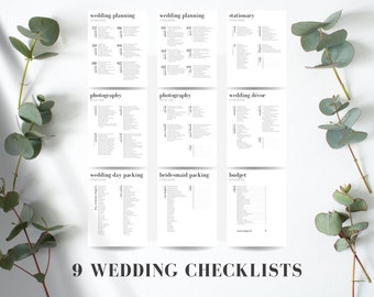 Lista de verificación para la planificación de bodas modernas: 9 plantillas imprimibles (descarga digital)