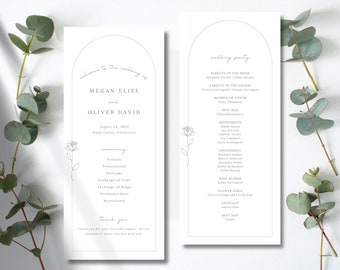 Plantilla de programa de boda con arco: Ceremonia minimalista (descarga de Canva)