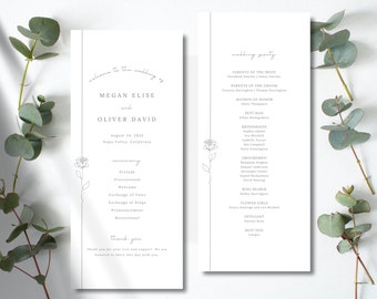 Plantilla de programa de boda moderno: Diseño de ceremonia minimalista (descarga de Canva)