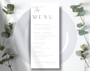 Plantilla de menú de boda moderna: Diseño minimalista (Descarga digital)