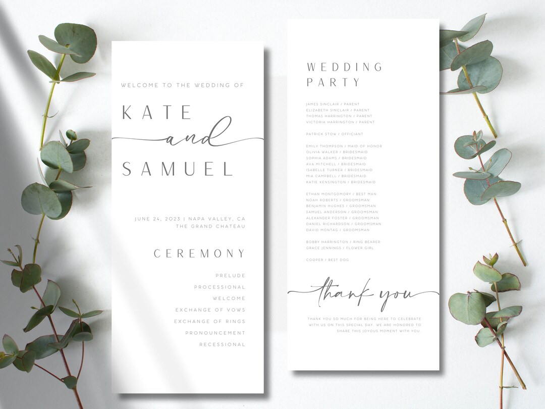 Modern Wedding Program Template: Minimalist Ceremony (canva Download ...