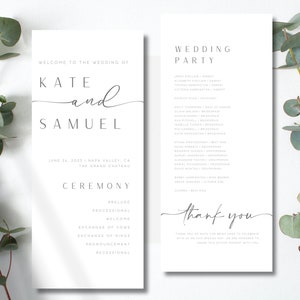 モダンな結婚式プログラム テンプレート、結婚式プログラム、Canva、結婚式プログラム テンプレートのダウンロード、結婚式のダウンロード、ミニマリスト プログラム