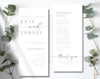 Plantilla de programa de boda moderno: Ceremonia minimalista (descarga de Canva)