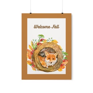 Cartel de otoño, arte de otoño de bienvenida, imagen de zorro, cartel de otoño, arte de regreso a la escuela, decoración de la sala de la escuela, decoración de la oficina, arte de la pared, arte animal lindo