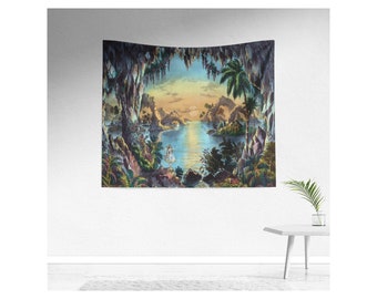 Fairy Tropical Peaceful Serene Lagoon Scenic Backdrop Tapestry, Sunset, Landscape, Ocean, Party Photo Op, Dorm Room, Wall Art, New Homeowner