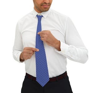 Necktie, blue polka dot design, Father&#39;s Day Gift, Classic Workwear, Gift for Him, Formal Event Neckwear, Business Casual Tie, Groom Gift