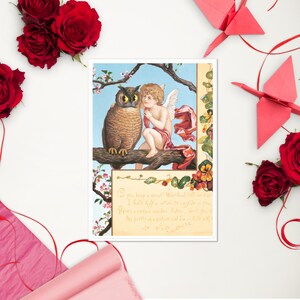 Foglio di adesivi vintage con gufo Cupido, San Valentino, regalo per lei, accessori per computer, regalo per adolescente, fidanzamento, fidanzato, fidanzata