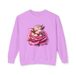 Floral Cow Sweatshirt: Cottagecore Rose Highland Calf Crewneck