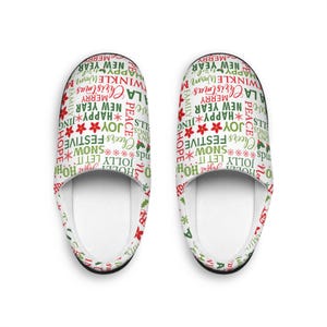Festive Women&#39;s Indoor Slippers with Holiday Cheer Design, Cozy Slippers for Christmas, Gift for Her, Home Decor, Fa La La, Gift for Teen