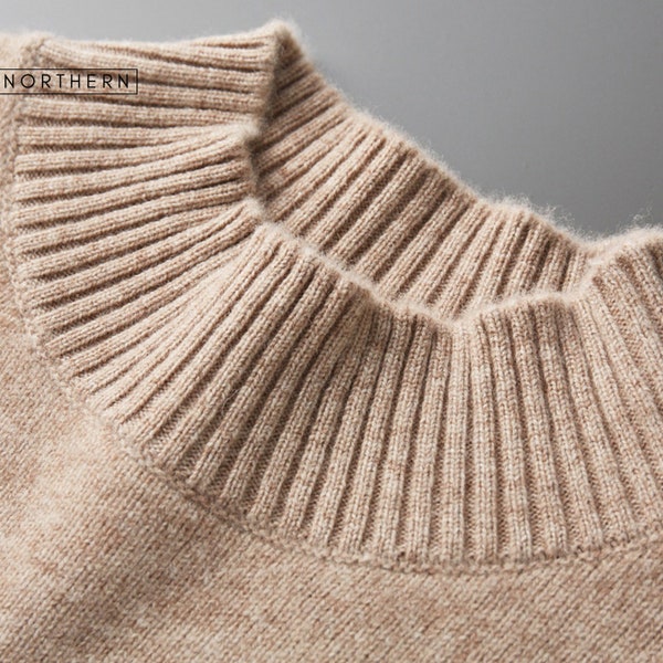 100% Pure Wool Cashmere Sweater Men's Half Turtleneck Pullover Casual Fashion Thickening Tops Knit Loose Men's - NorthernTRT