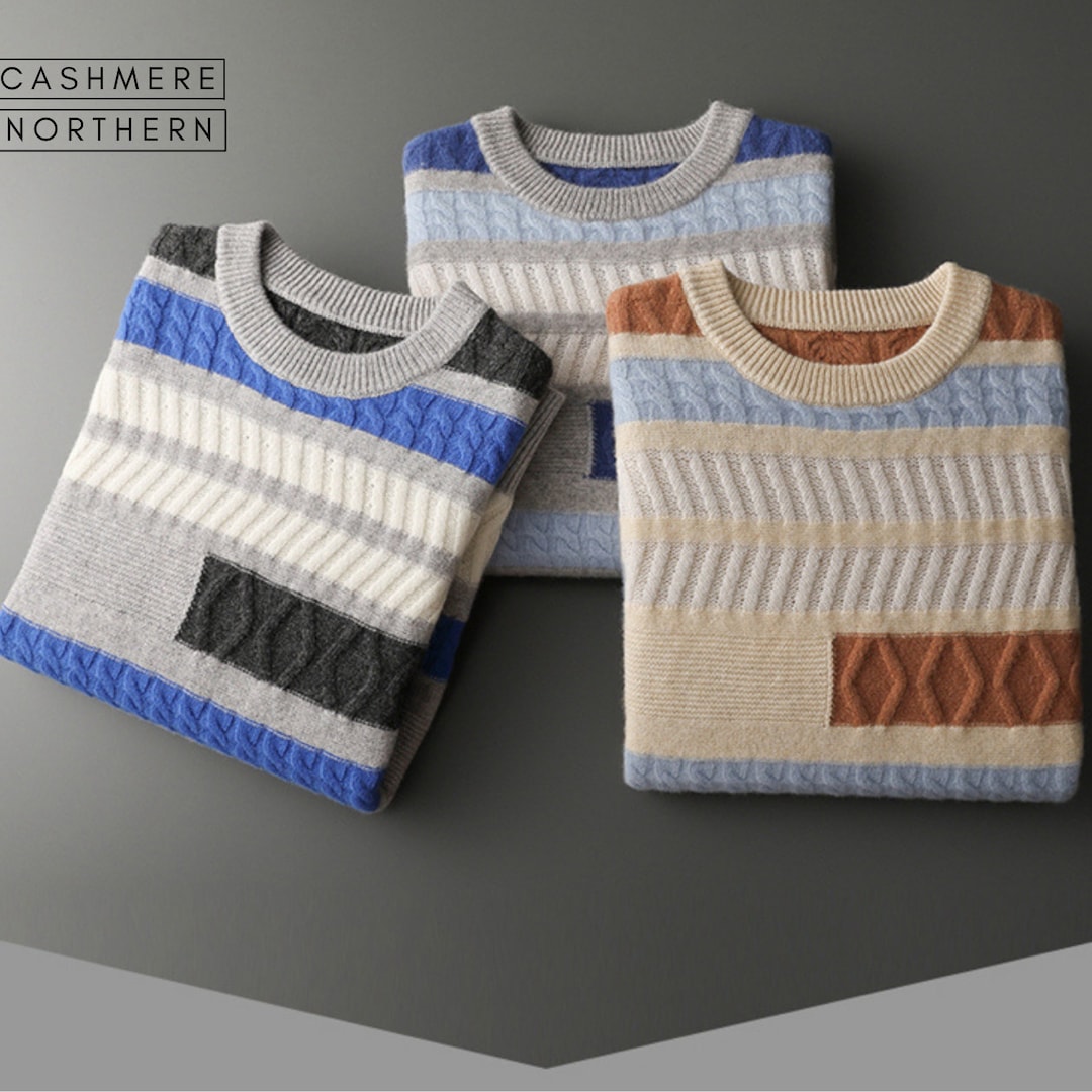 Northern 2023 Men's Pure Cashmere Sweater New Colorblock Pullovers O