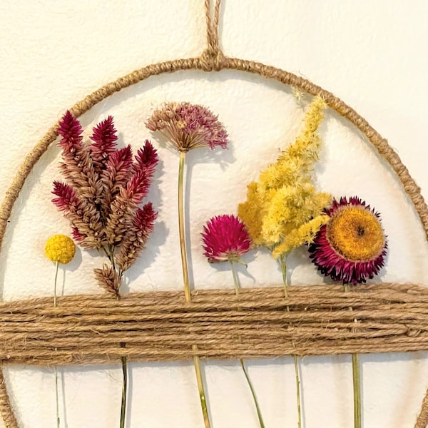 Jute wrapped wire dried flower wreath