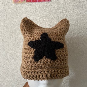 Crocheted star cat ear beanie