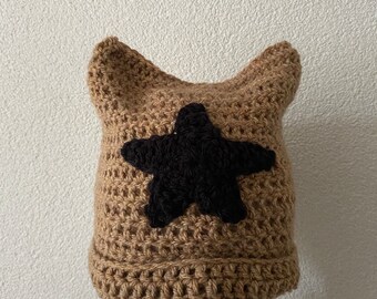 Crocheted star cat ear beanie