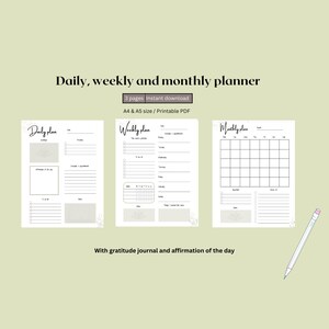 Honest greens Daily gratitude journal Planner, Weekly Planner, Monthly Planner, Printable , Planner set, Inserts, Instant Download, A4/A5