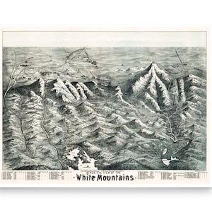 Vintage White Mountains NH Map Print - Vista aérea das White Mountains - Arte de parede histórica de New Hampshire