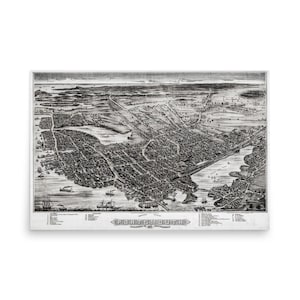 Impresión de mapa antiguo de Portsmouth, NH - Vista aérea de 1877 - Arte mural histórico de New Hampshire - Reproducción de mapa de ciudad antiguo - Decoración costera