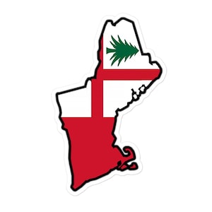 Adhesivo adhesivo con la bandera de Nueva Inglaterra en el mapa (resistente al agua)