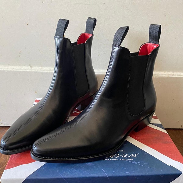 deadstock vintage 60s style black leather classic beatleboots Chelsea boots