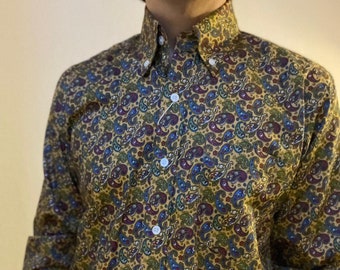 deadstock 60s 70s estilo hippie mostaza paisley camisa de hombre con botones