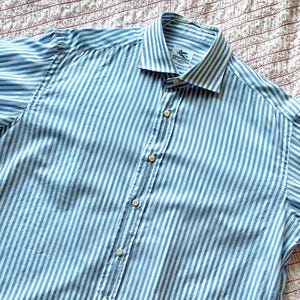 vintage 80s 90s Etro classic striped light blue & white long sleeve men’s button up shirt