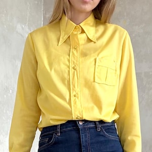 vintage 60s 70s rare Mary Quant Marianne Paris mod yellow cotton blouse shirt with pointed collar