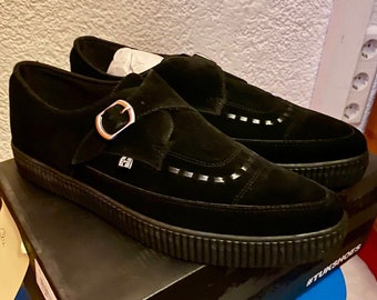 Chaussures de moine creepers pointues en daim noir T. U. K.