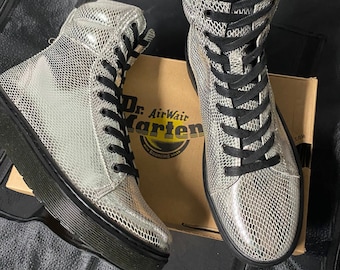 deadstock rare Dr. Martens silver snakeskin platform lace up boots