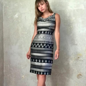 vintage 90s y2k pure silk black & white sleeveless dress
