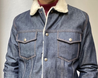 Deadstock chaqueta vaquera de piel de oveja estilo años 70 para hombre