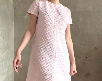 vintage 60s baby pink mini dress — beaded, textured, short sleeve, size M