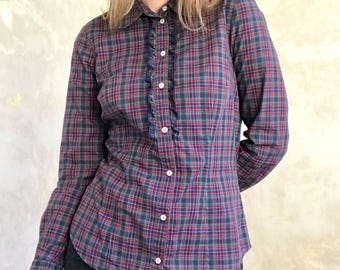 vintage y2k plaid cotton blouse — Seidensticker, collared, long sleeve