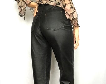 vintage 90s wide black leather trousers