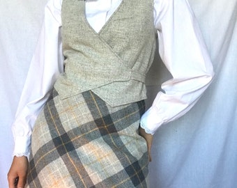 vintage 70s preppy check wool vest and skirt set