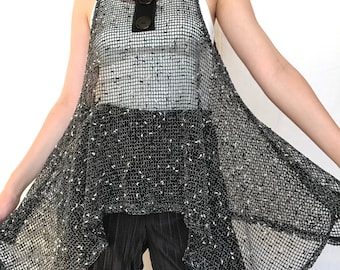 vintage black tank top — 90s y2k fishnet tunic