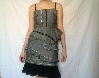 vintage 90s y2k asymmetrical sleeveless linen denim dress with pockets